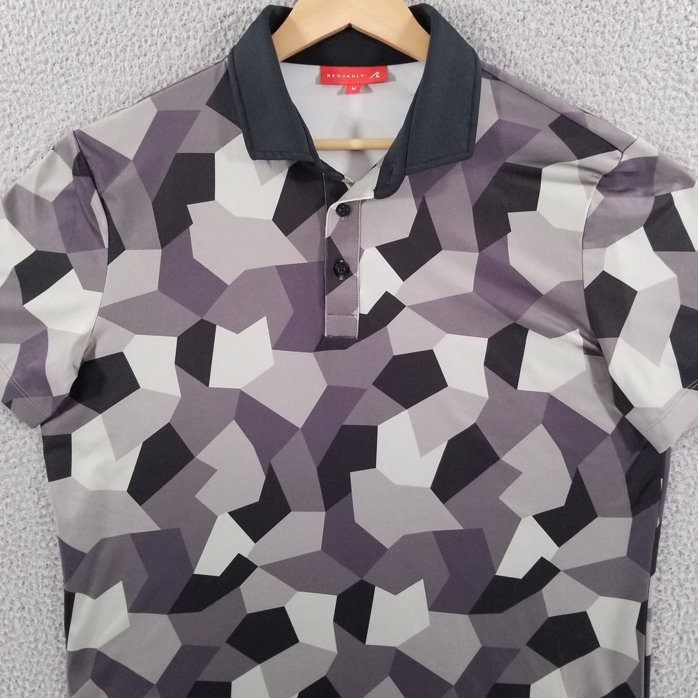 Redvanly Polo Shirt Mens Medium Grey Performance Golf Geometric Print Stretch